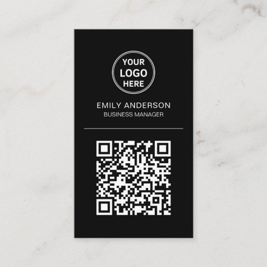 Aangepaste QR-code Logo Minimal Black Visitekaartje (Voorkant)