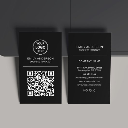 Aangepaste QR-code Logo Minimal Black Visitekaartje