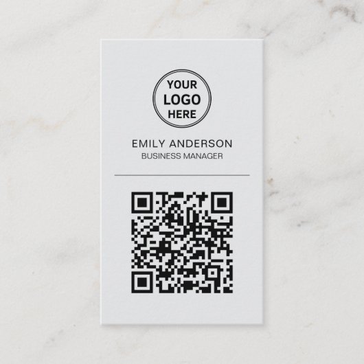 Aangepaste QR-code Logo Minimal Grey Visitekaartje (Voorkant)