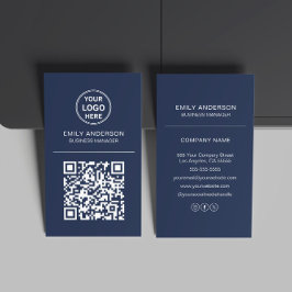 Aangepaste QR-code Logo Minimal Navy Blue Visitekaartje