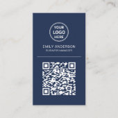 Aangepaste QR-code Logo Minimal Navy Blue Visitekaartje (Voorkant)