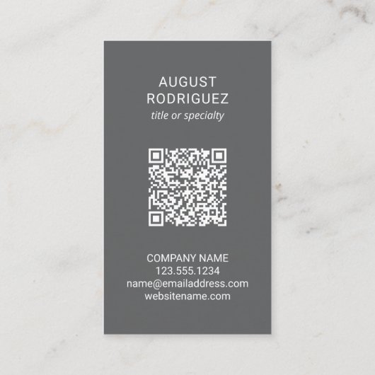 Aangepaste QR-code Logo Modern donkergrijs Visitekaartje (Achterkant)