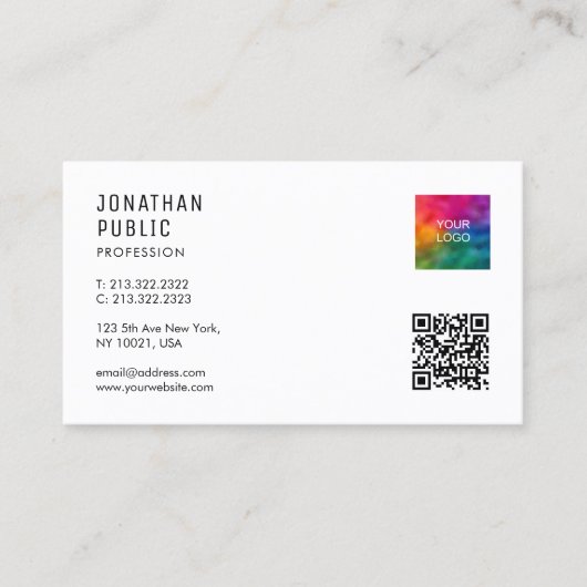 Aangepaste QR-code Logo Modern Elegant Eenvoudige  Visitekaartje (Voorkant)