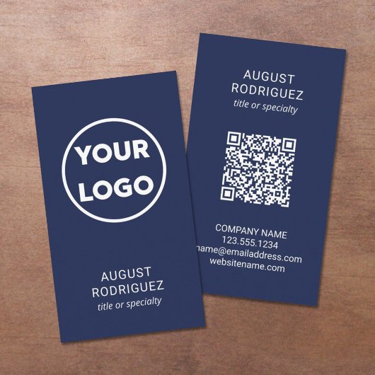 Aangepaste QR-code Logo Modern marineblauw Visitekaartje