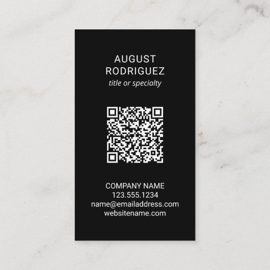Aangepaste QR-code Logo Modern zwart Visitekaartje (Achterkant)