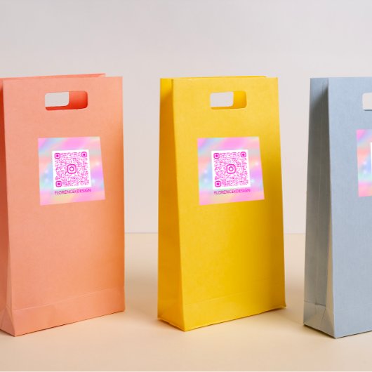 Aangepaste QR-code Logo Pastels Holografen Roze Vierkante Sticker