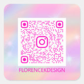Aangepaste QR-code Logo Pastels Holografen Roze Vierkante Sticker (Voorkant)