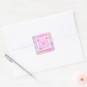 Aangepaste QR-code Logo Pastels Holografen Roze Vierkante Sticker (Envelop)