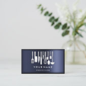 Aangepaste QR CODE Logo Restaurant die Chef Navy k Visitekaartje (Staand voorkant)