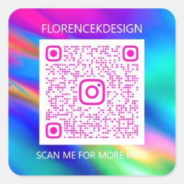 Aangepaste QR Code Logo Shop Holografisch Roze Vierkante Sticker