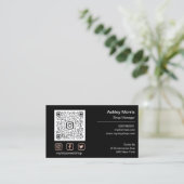 Aangepaste QR-code Logo sociaal online winkelzwart Visitekaartje (Staand voorkant)