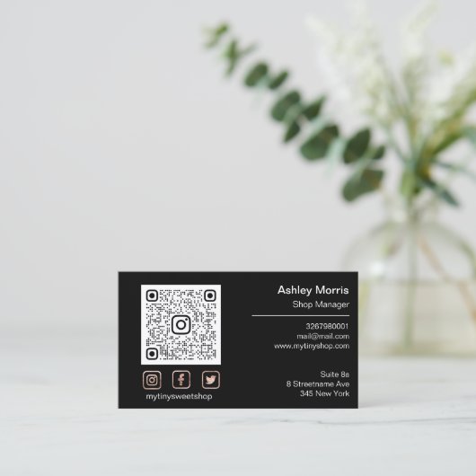 Aangepaste QR-code Logo sociaal online winkelzwart Visitekaartje (Staand voorkant)