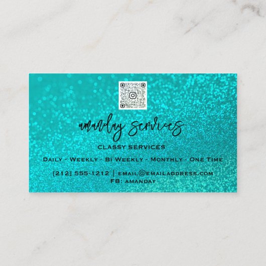 Aangepaste Qr-code Logo Sociale media Glitter Blau Visitekaartje (Achterkant)