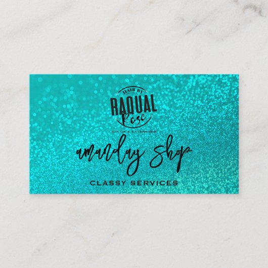 Aangepaste Qr-code Logo Sociale media Glitter Blau Visitekaartje (Voorkant)