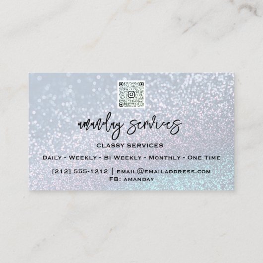 Aangepaste Qr-code Logo Sociale media Glitter Blau Visitekaartje (Achterkant)