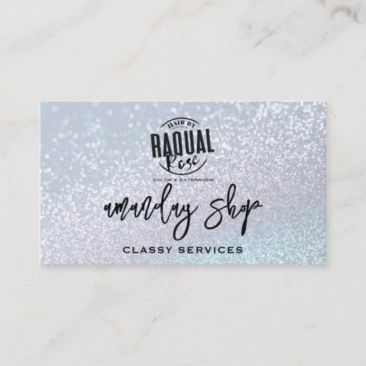 Aangepaste Qr-code Logo Sociale media Glitter Blau Visitekaartje (Voorkant)