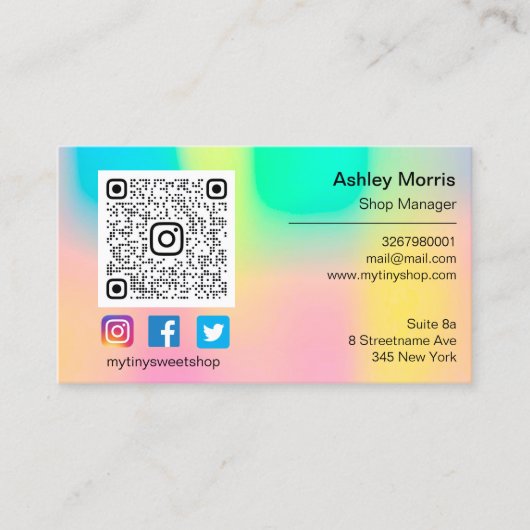 Aangepaste QR Code Logo Sociale Online Winkelholog Visitekaartje (Voorkant)