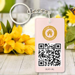 Aangepaste QR Code Logo Tekst Elegant Blush Roze Sleutelhanger<br><div class="desc">Upload een logo- en QR-code, voeg tekst toe en creëer eenvoudig uw gepersonaliseerde sleutelhanger. Klik op DESIGN BEWERKEN om de achtergrondkleur of de tekstkleur te wijzigen. U kunt DIT ONTWERP OVERDRAGEN op andere Zazzle-producten en het aanpassen aan de meeste Zazzle-items. Standaard Studio-design zijn gemaakt in een grafische oplossing met hoge...</div>