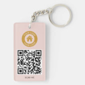 Aangepaste QR Code Logo Tekst Elegant Blush Roze Sleutelhanger (achterkant)