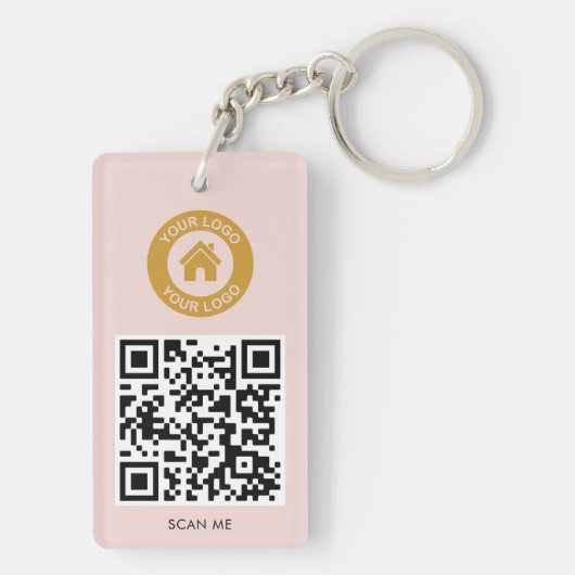 Aangepaste QR Code Logo Tekst Elegant Blush Roze Sleutelhanger (achterkant)