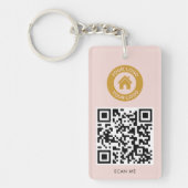 Aangepaste QR Code Logo Tekst Elegant Blush Roze Sleutelhanger (Voorkant)