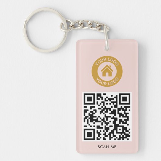 Aangepaste QR Code Logo Tekst Elegant Blush Roze Sleutelhanger (Voorkant)