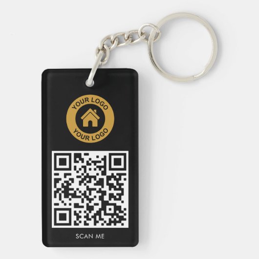 Aangepaste QR-code Logo Tekst elegant zwart-wit Sleutelhanger (achterkant)
