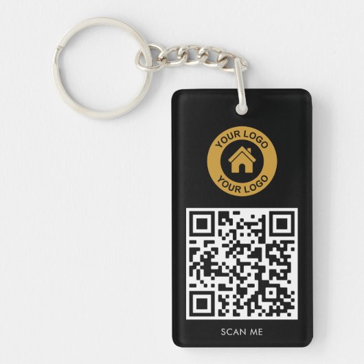 Aangepaste QR-code Logo Tekst elegant zwart-wit Sleutelhanger (Voorkant)