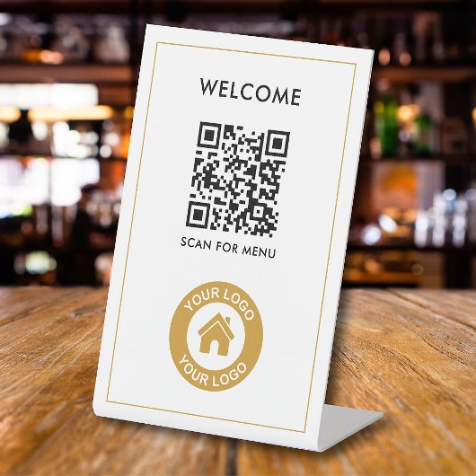 Aangepaste QR Code Logo Tekst Modern bedrijf Reclamebord Met Voetstuk