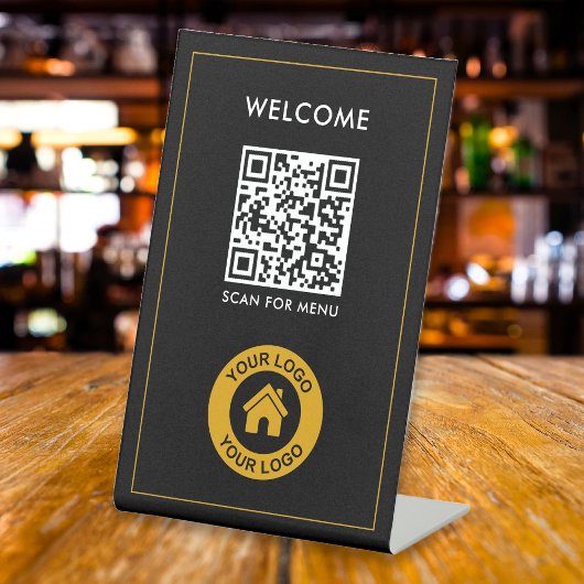 Aangepaste QR Code Logo Tekst Modern bedrijf Reclamebord Met Voetstuk