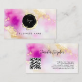 Aangepaste QR-code & Logo Unieke Waterverf Roze Visitekaartje (Voorkant / Achterkant)
