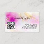 Aangepaste QR-code & Logo Unieke Waterverf Roze Visitekaartje (Achterkant)