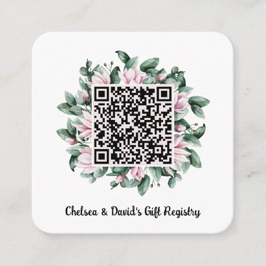 Aangepaste QR-code Magnolia Bloem Frame Cadeau Reg Informatiekaartje (Voorkant)