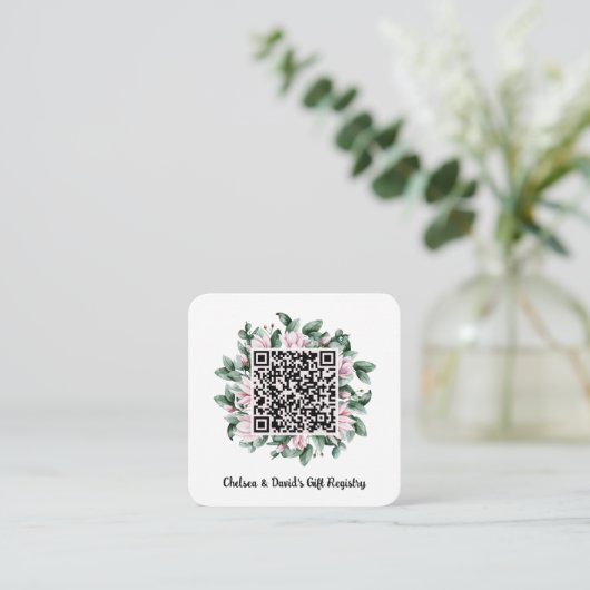 Aangepaste QR-code Magnolia Bloem Frame Gift Regis Informatiekaartje (Staand voorkant)