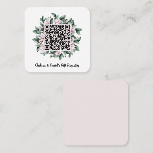 Aangepaste QR-code Magnolia Bloem Frame Gift Regis Informatiekaartje (Voorkant / Achterkant)
