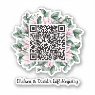 Aangepaste QR-code Magnolia Flower Lijst Cadeaureg Sticker