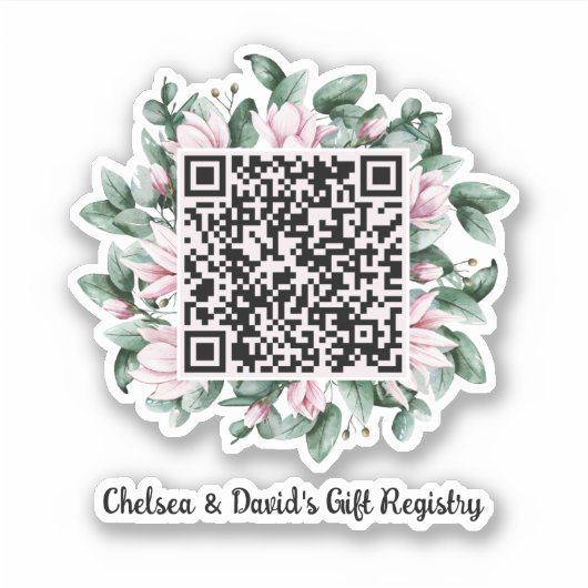 Aangepaste QR-code Magnolia Flower Lijst Cadeaureg Sticker (Voorkant)