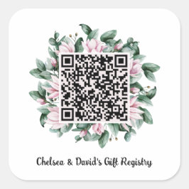 Aangepaste QR-code Magnolia Flower Lijst Cadeaureg Vierkante Sticker