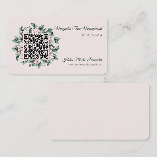 Aangepaste QR-code Magnolia Flower Lijst Visitekaartje (Voorkant / Achterkant)