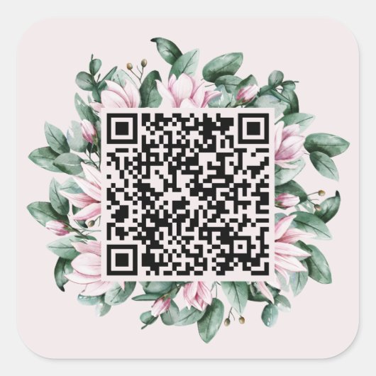 Aangepaste QR-code Magnolia Flower Lijst Weddensch Vierkante Sticker (Voorkant)