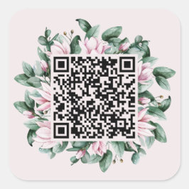 Aangepaste QR-code Magnolia Flower Lijst Weddensch Vierkante Sticker