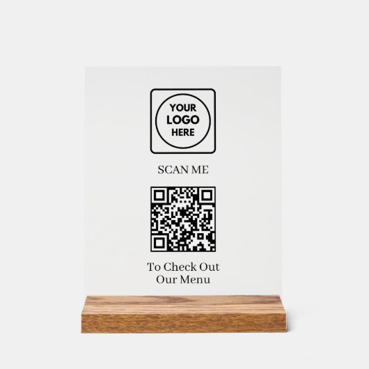 Aangepaste QR-code, menu | Contactloos Logo-displa Acryl Bord (Voorkant)