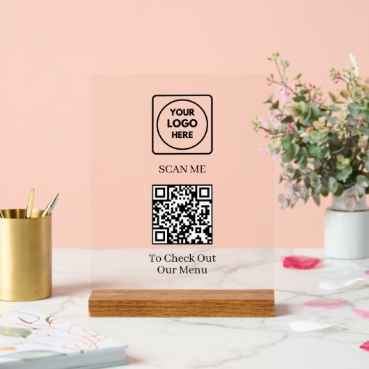 Aangepaste QR-code, menu | Contactloos Logo-displa Acryl Bord (Huwelijk)