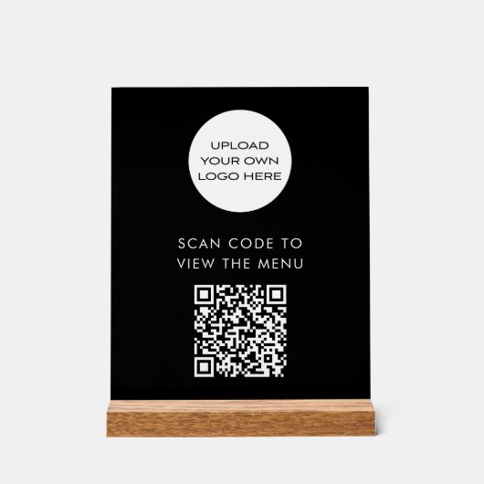 Aangepaste QR-code menuscanningslogo Zwart Acryl Bord (Voorkant)