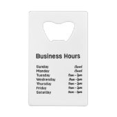 Aangepaste QR-code met kantooruren Creditkaart Flessenopener (Achterkant)