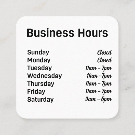 Aangepaste QR-code met kantooruren Vierkante Visitekaartje (Achterkant)