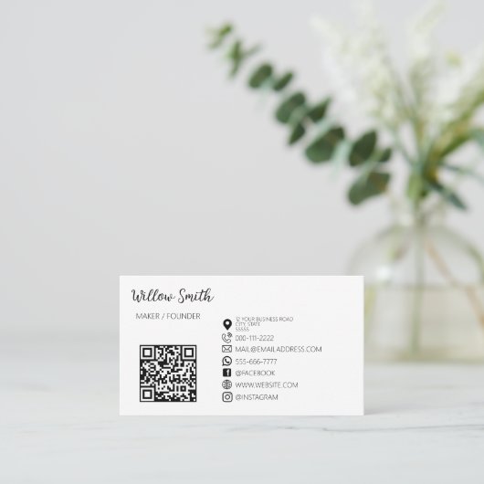 Aangepaste QR-code minimalistisch klein Visitekaartje (Staand voorkant)