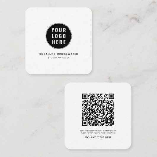 Aangepaste QR-code Modern logo Minimalistisch Vierkante Visitekaartje (Voorkant / Achterkant)