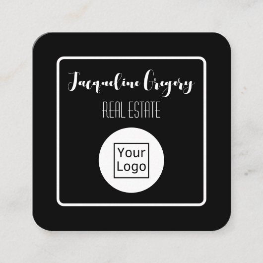 Aangepaste QR-code Moderne Logo Black Small Busine Vierkante Visitekaartje (Voorkant)