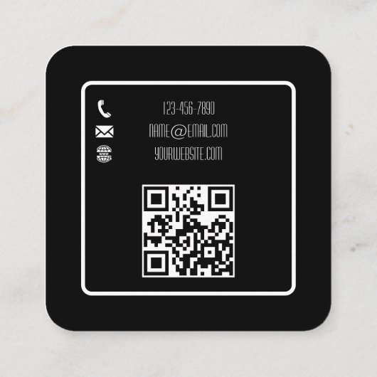 Aangepaste QR-code Moderne Logo Black Small Busine Vierkante Visitekaartje (Achterkant)